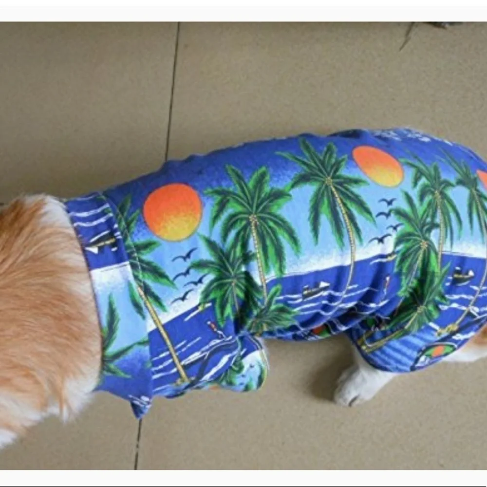 Hawaiian Beach Coconut Tree Print Dog Shirt Summer Camp Shirt Clothes